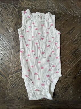 Carter's White Sleeveless Baby Bodysuit with Pink Crab Pattern